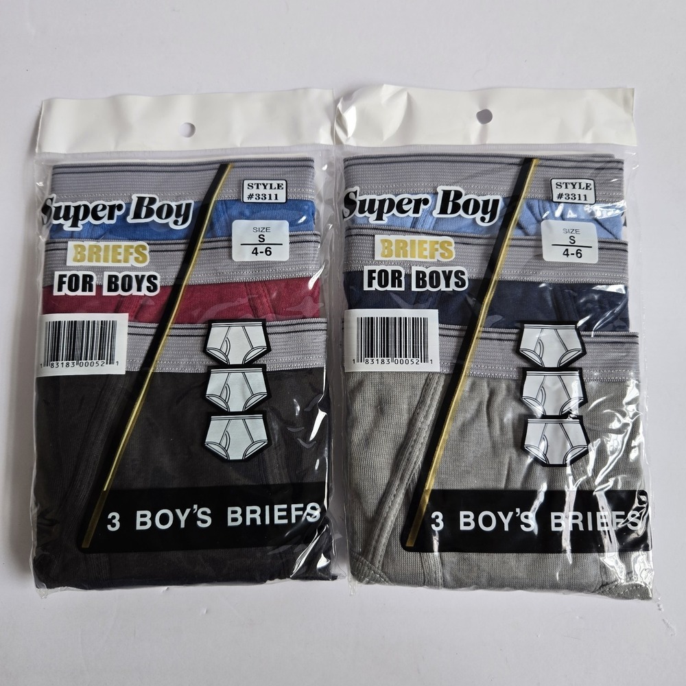 NEW Lot Of 2 3-packs Boys Briefs S 4-6 Assorted Colors Underwear Super Boy